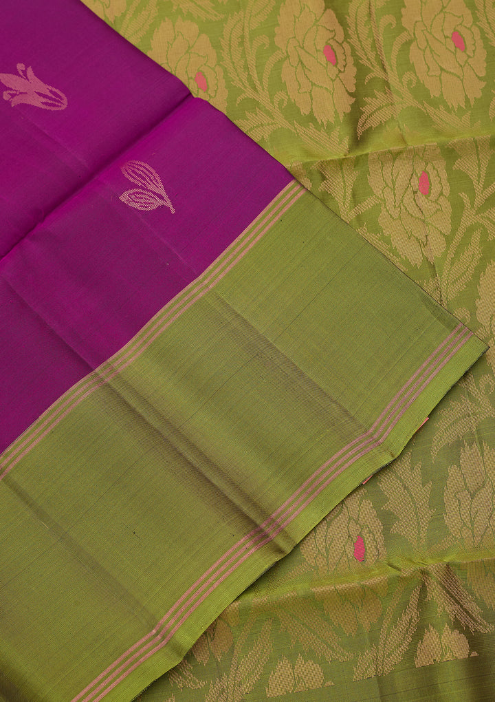 Magenta Pink Pure Opada Silk Buti Saree With Matching Blouse Piece