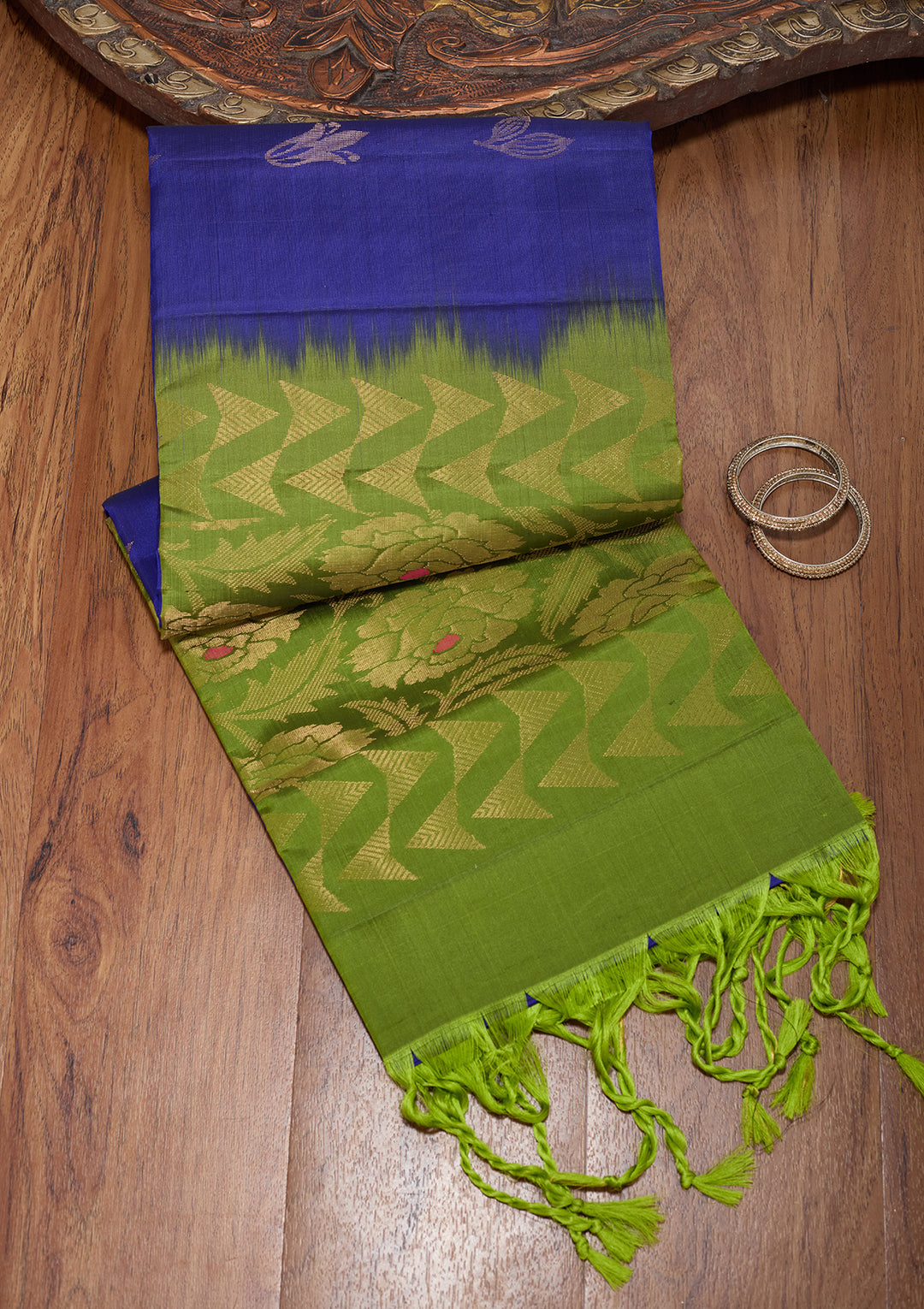 Royal Blue Pure Opada Silk Buti Saree With Matching Blouse Piece