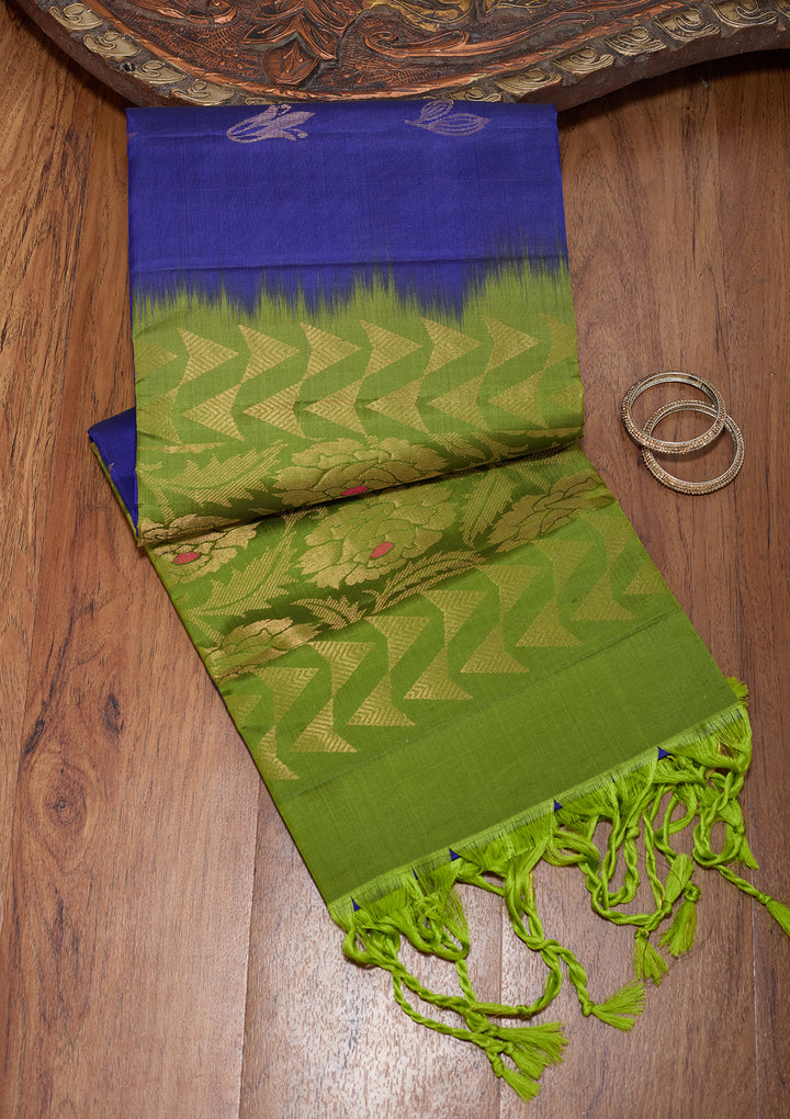 Royal Blue Pure Opada Silk Buti Saree With Matching Blouse Piece