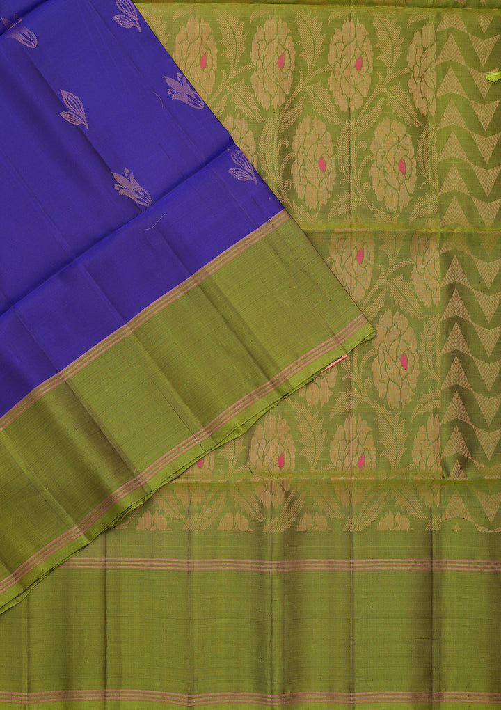 Royal Blue Pure Opada Silk Buti Saree With Matching Blouse Piece