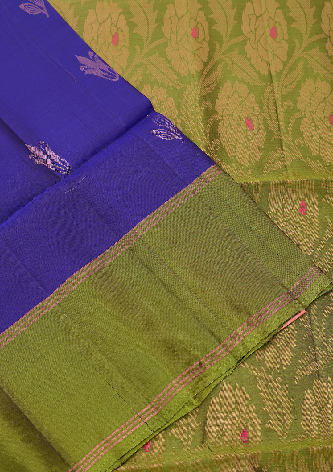 Royal Blue Pure Opada Silk Buti Saree With Matching Blouse Piece