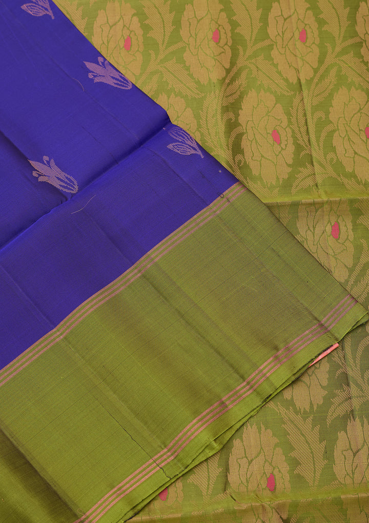 Royal Blue Pure Opada Silk Buti Saree With Matching Blouse Piece