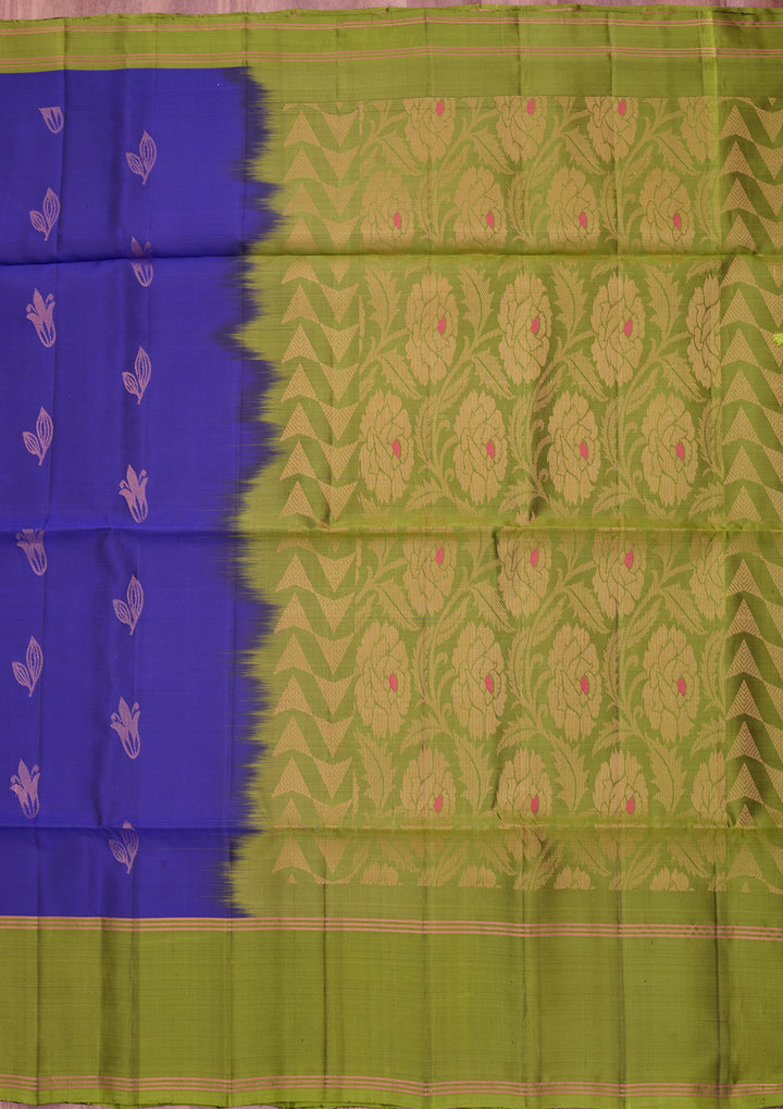 Royal Blue Pure Opada Silk Buti Saree With Matching Blouse Piece
