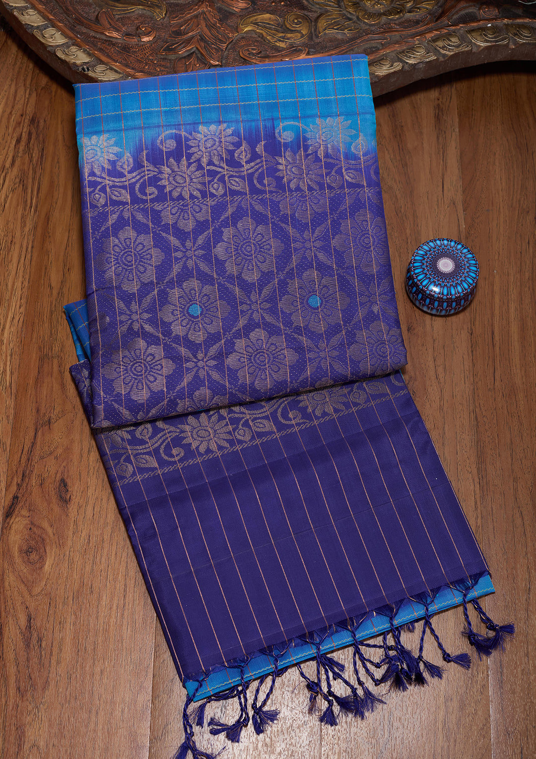 Sky Blue Pure Opada Silk Buti Saree With Matching Blouse Piece