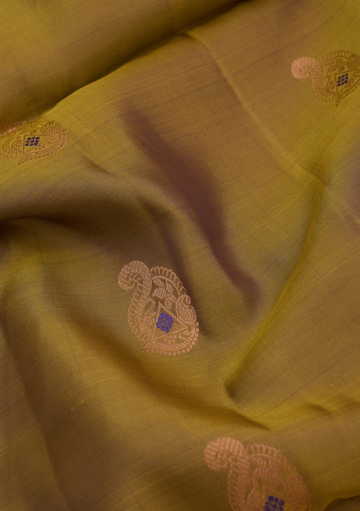 Mehendi Green Pure Opada Silk Buti Saree With Matching Blouse Piece