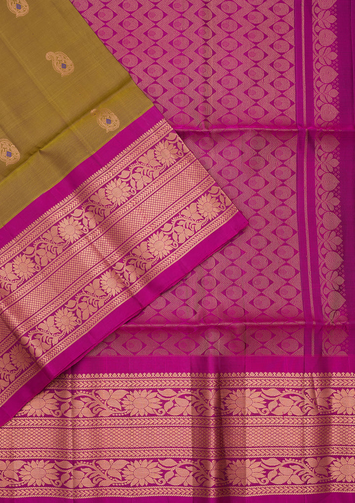Mehendi Green Pure Opada Silk Buti Saree With Matching Blouse Piece