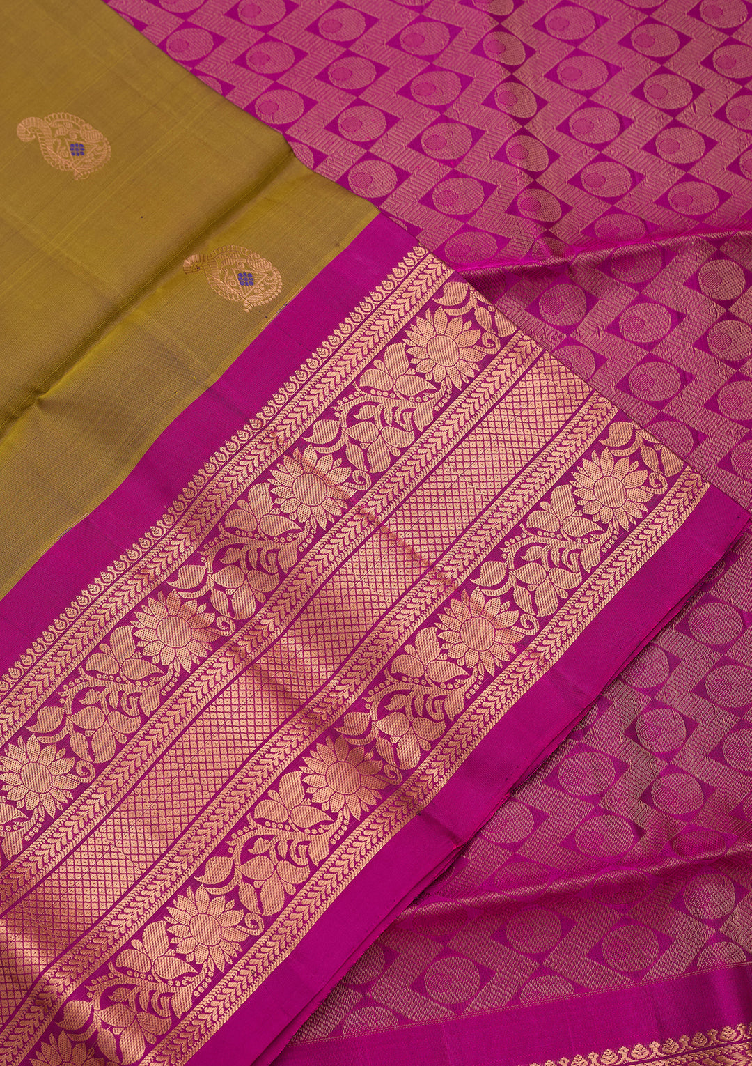 Mehendi Green Pure Opada Silk Buti Saree With Matching Blouse Piece