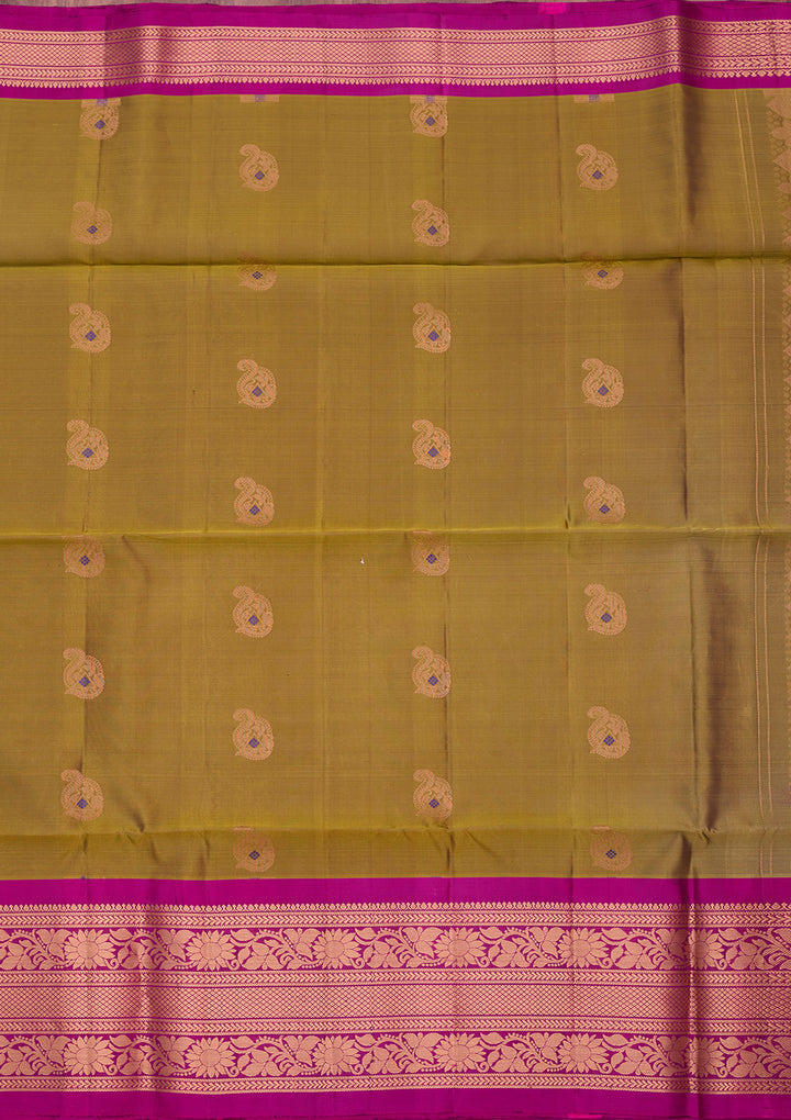 Mehendi Green Pure Opada Silk Buti Saree With Matching Blouse Piece