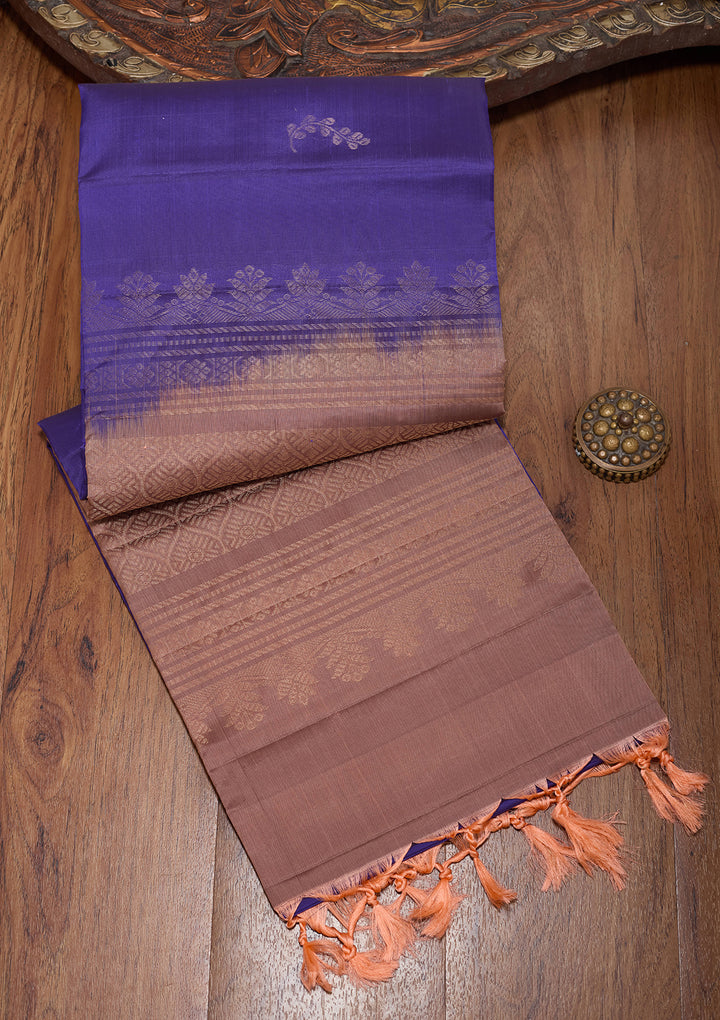 Royal Blue Pure Opada Silk Buti Saree With Matching Blouse Piece