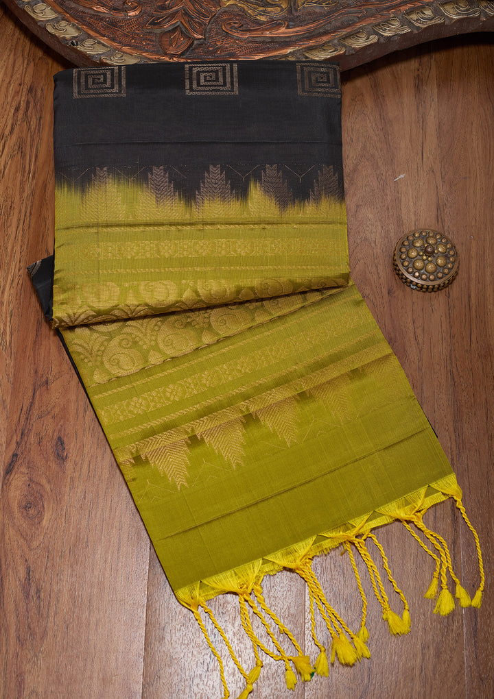 Black Pure Opada Silk Buti Saree With Matching Blouse Piece