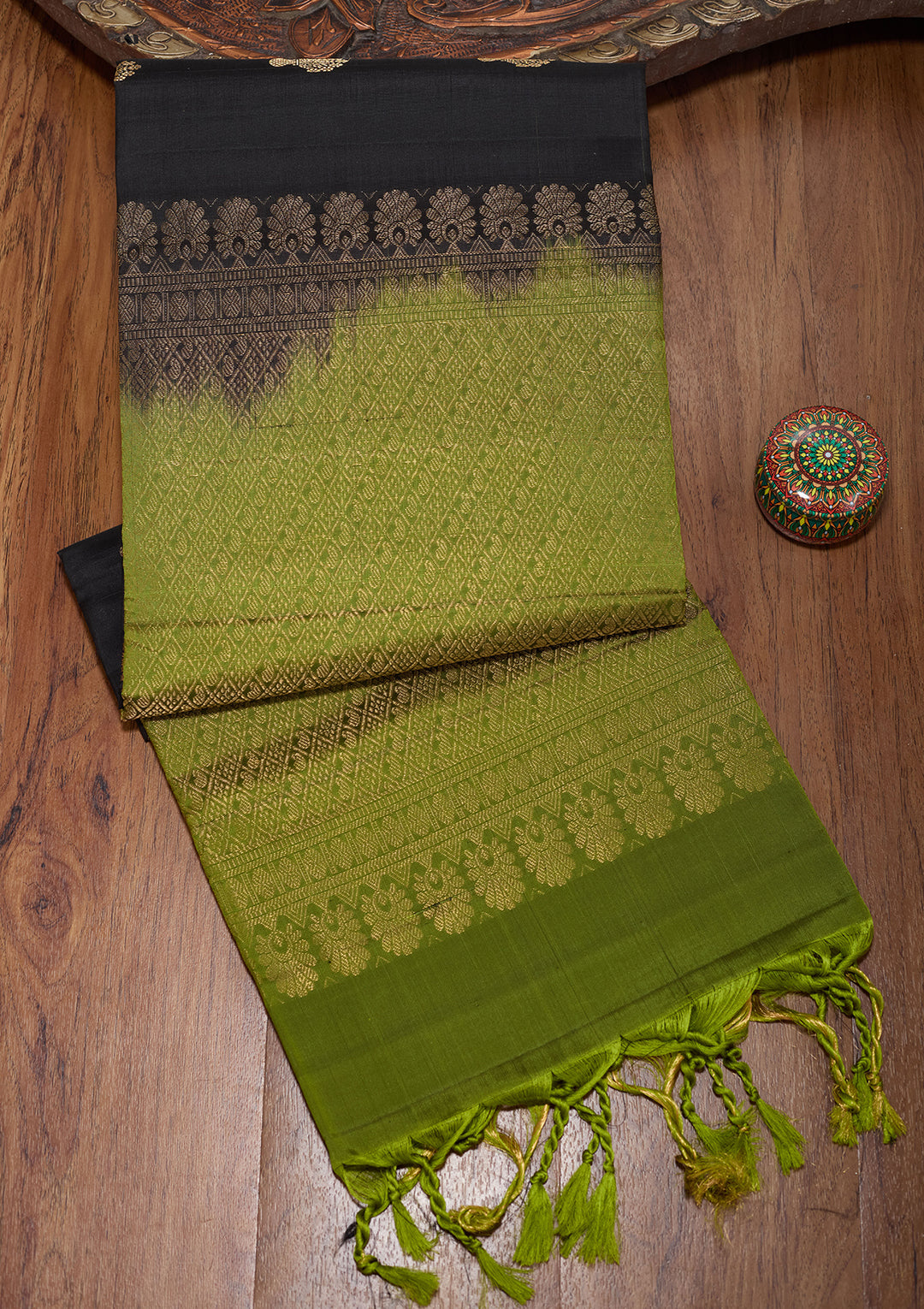 Black Pure Opada Silk Buti Saree With Matching Blouse Piece