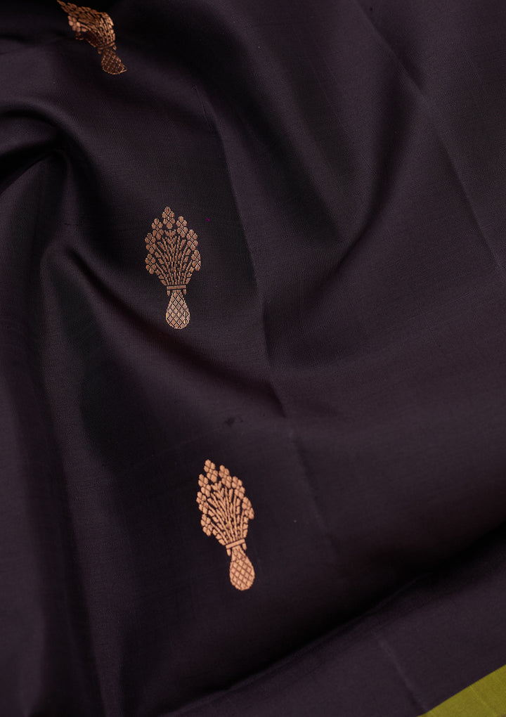 Black Pure Opada Silk Buti Saree With Matching Blouse Piece