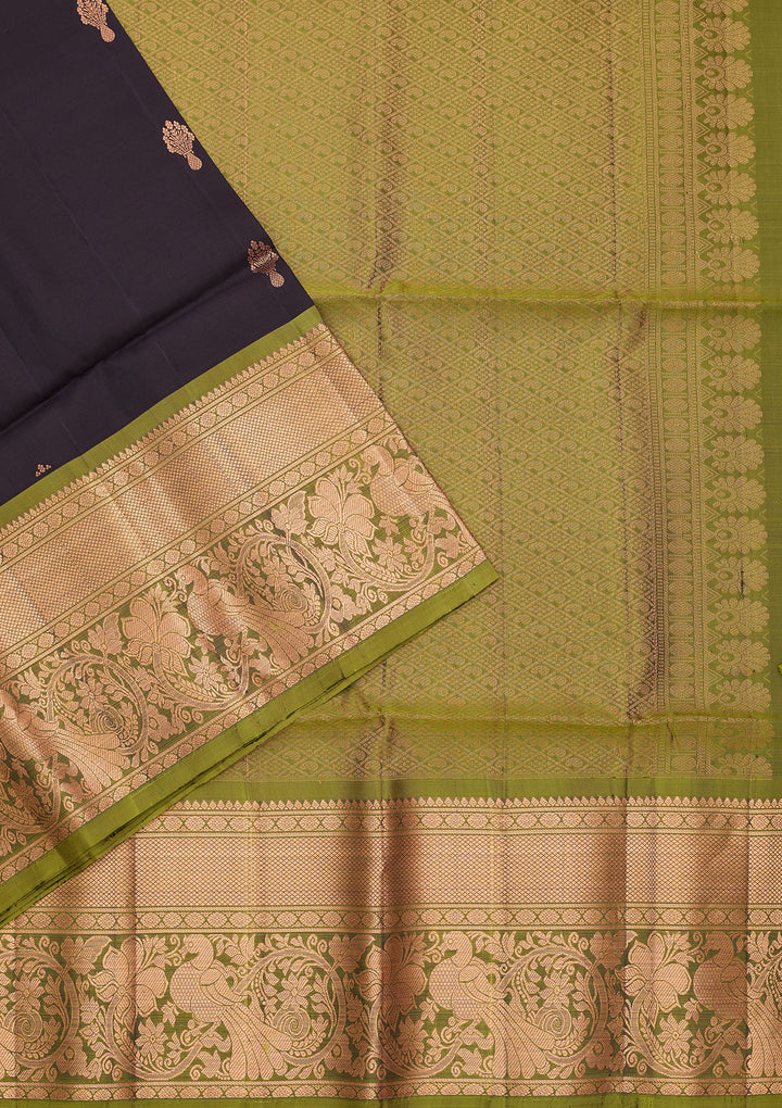 Black Pure Opada Silk Buti Saree With Matching Blouse Piece