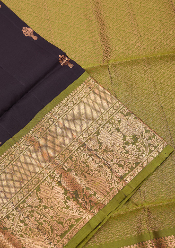 Black Pure Opada Silk Buti Saree With Matching Blouse Piece