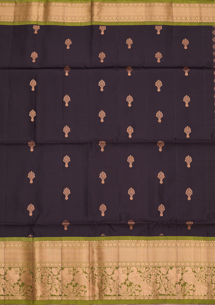 Black Pure Opada Silk Buti Saree With Matching Blouse Piece