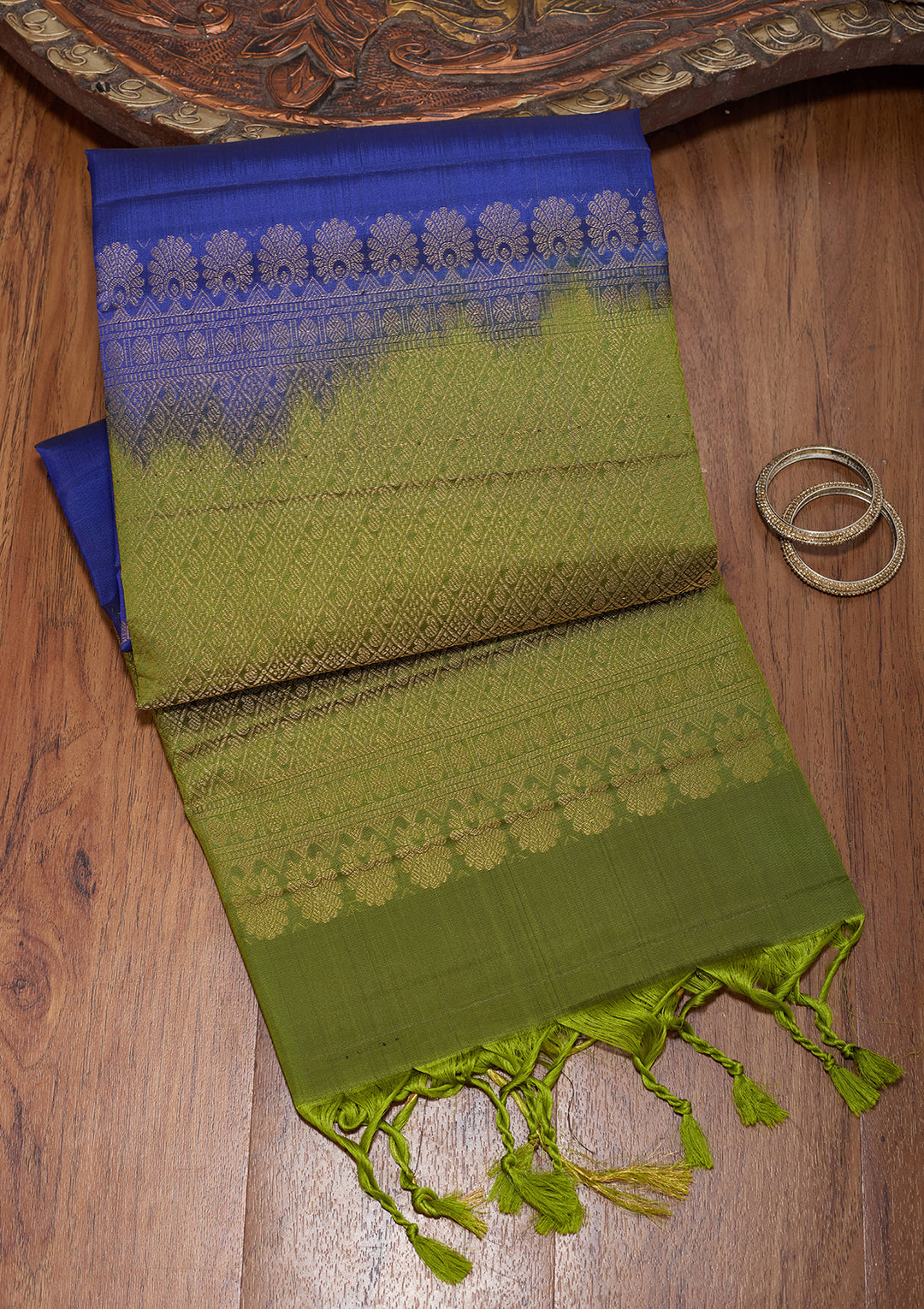 Royal Blue Pure Opada Silk Buti Saree With Matching Blouse Piece