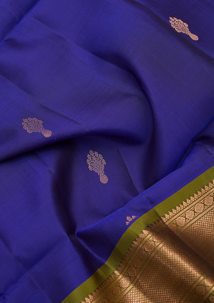 Royal Blue Pure Opada Silk Buti Saree With Matching Blouse Piece