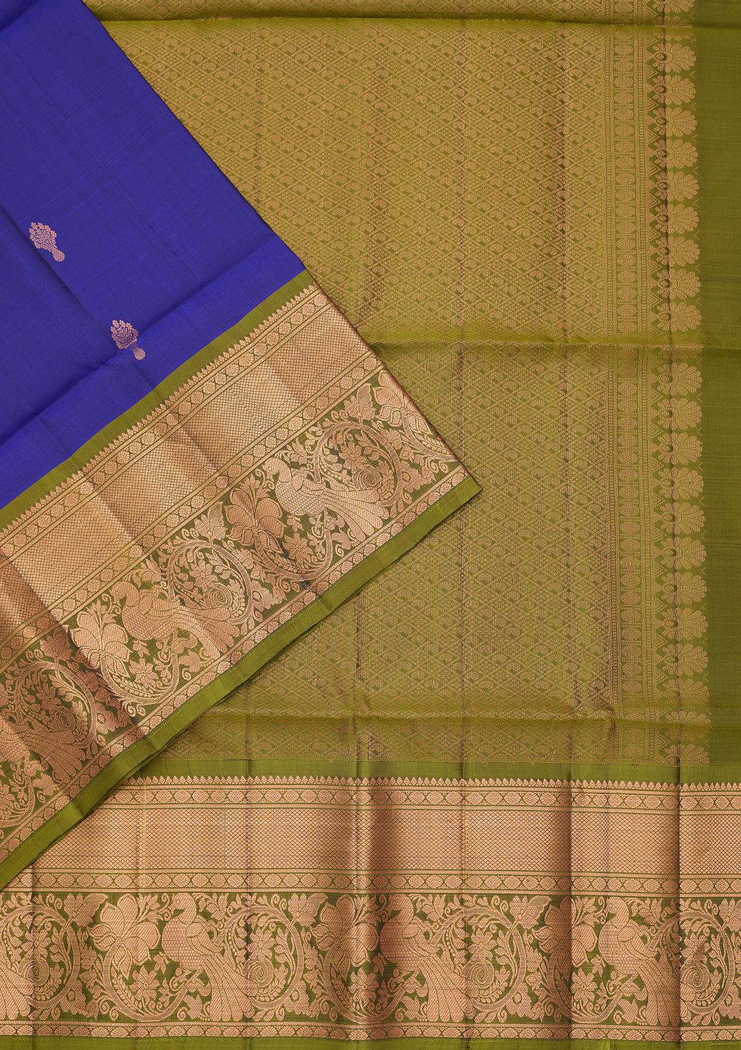 Royal Blue Pure Opada Silk Buti Saree With Matching Blouse Piece