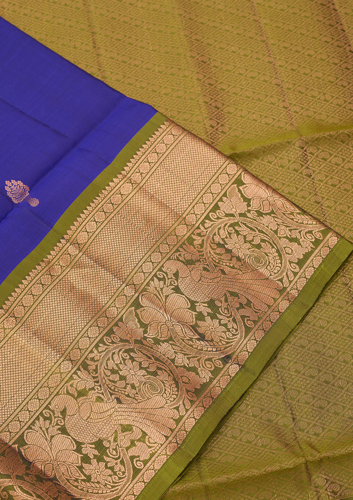 Royal Blue Pure Opada Silk Buti Saree With Matching Blouse Piece