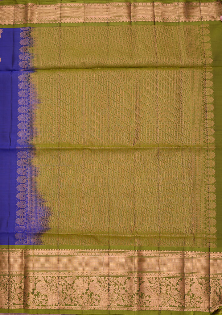 Royal Blue Pure Opada Silk Buti Saree With Matching Blouse Piece