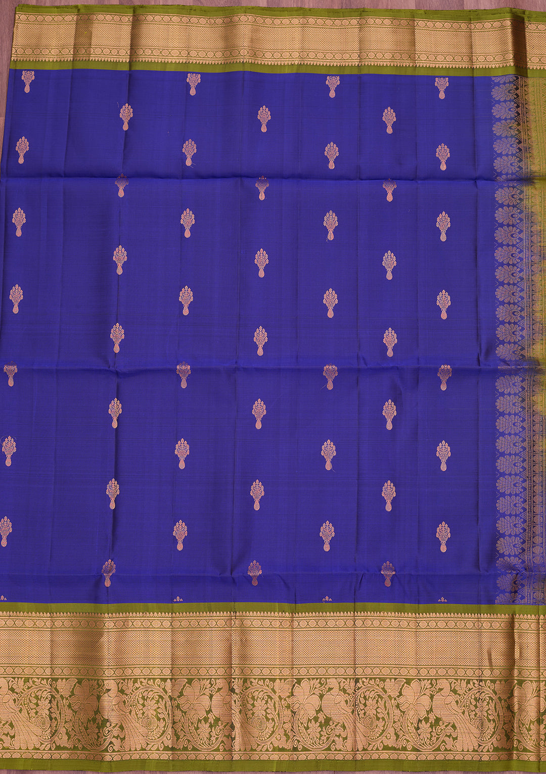 Royal Blue Pure Opada Silk Buti Saree With Matching Blouse Piece