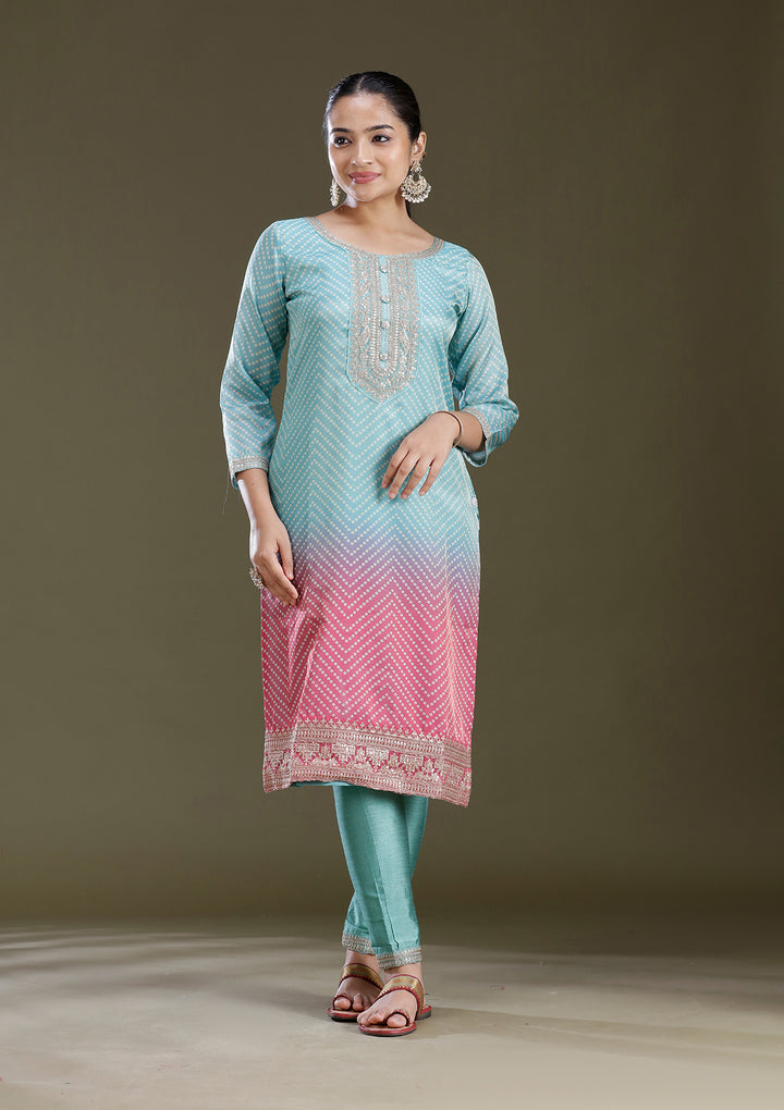 Sky Blue Sequins Soft Raw Silk Readymade Salwar Suit
