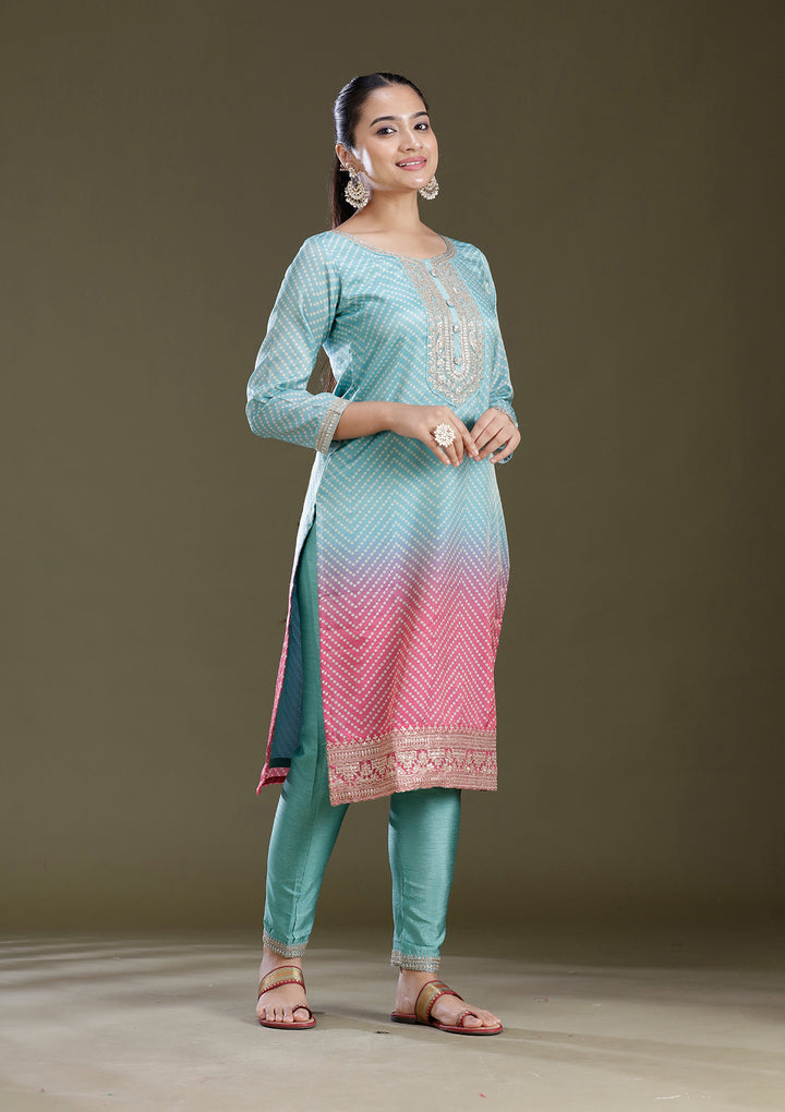 Sky Blue Sequins Soft Raw Silk Readymade Salwar Suit