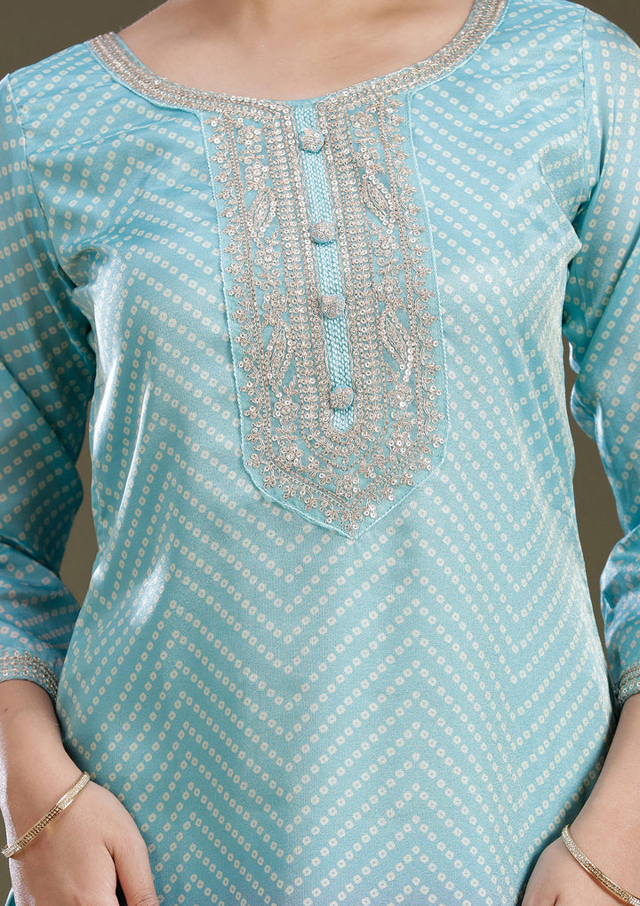 Sky Blue Sequins Soft Raw Silk Readymade Salwar Suit