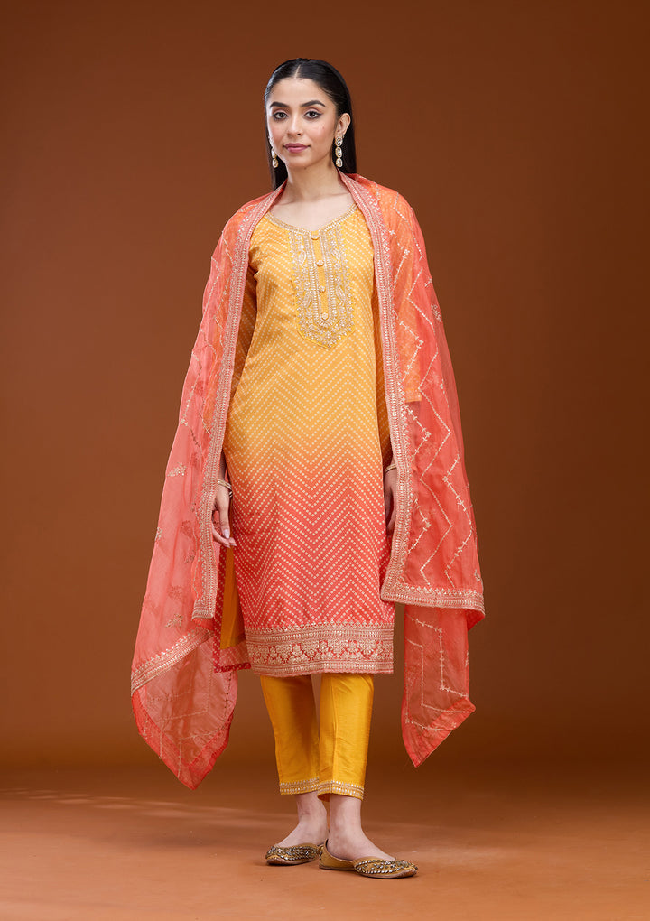 Yellow Sequins Soft Raw Silk Readymade Salwar Suit