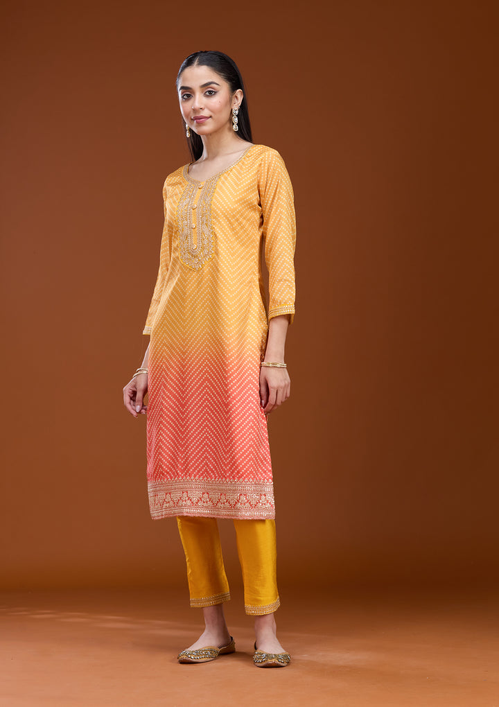 Yellow Sequins Soft Raw Silk Readymade Salwar Suit