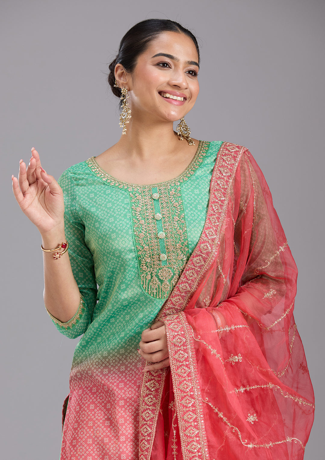 Parrot Green Sequins Soft Raw Silk Readymade Sharara Suit