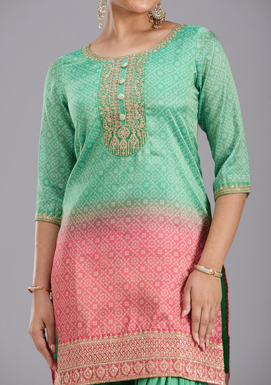 Parrot Green Sequins Soft Raw Silk Readymade Sharara Suit