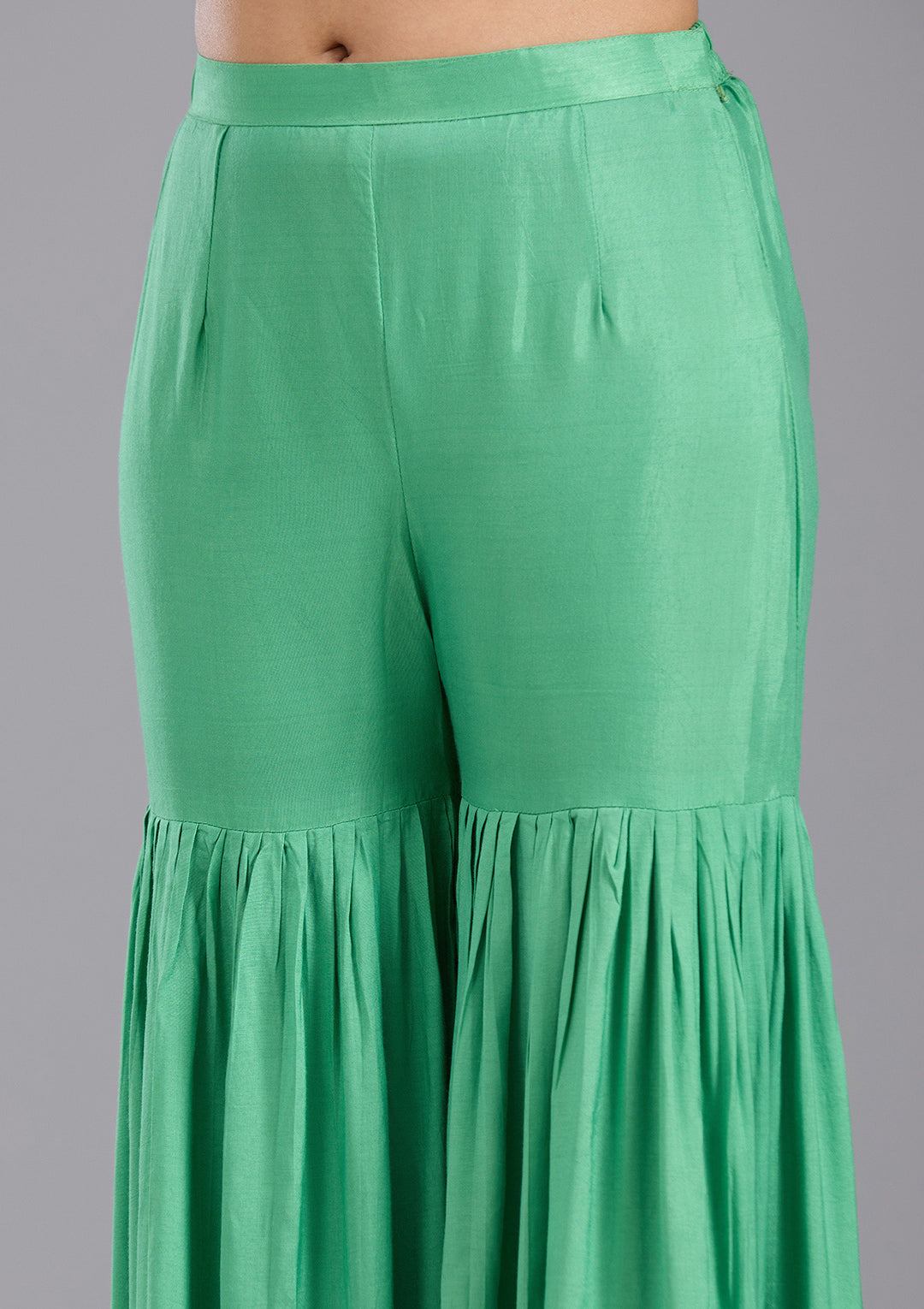 Parrot Green Sequins Soft Raw Silk Readymade Sharara Suit