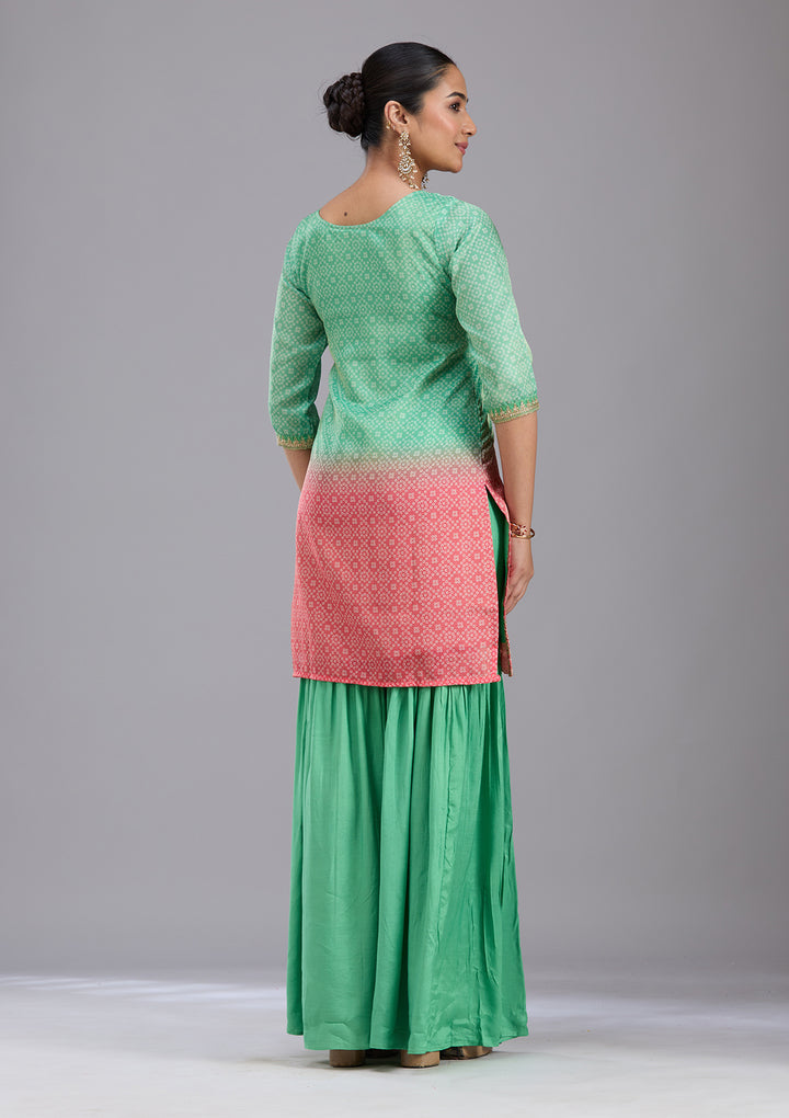 Parrot Green Sequins Soft Raw Silk Readymade Sharara Suit