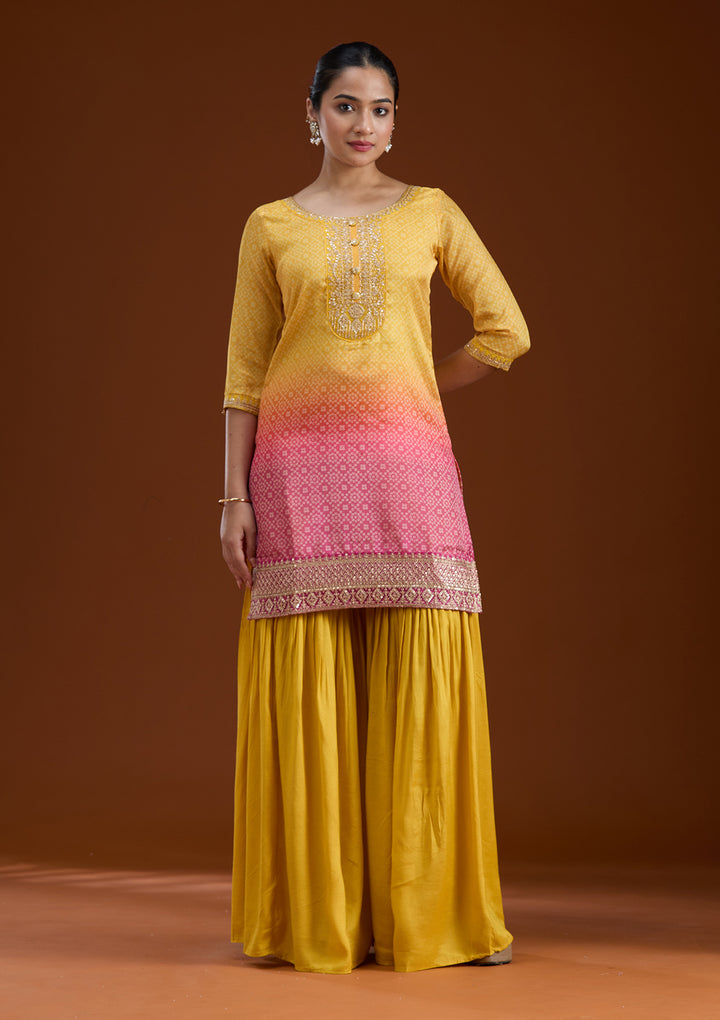 Yellow Sequins Soft Raw Silk Readymade Sharara Suit