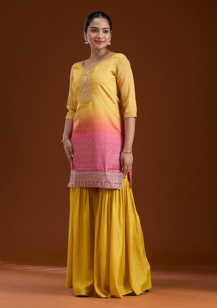 Yellow Sequins Soft Raw Silk Readymade Sharara Suit