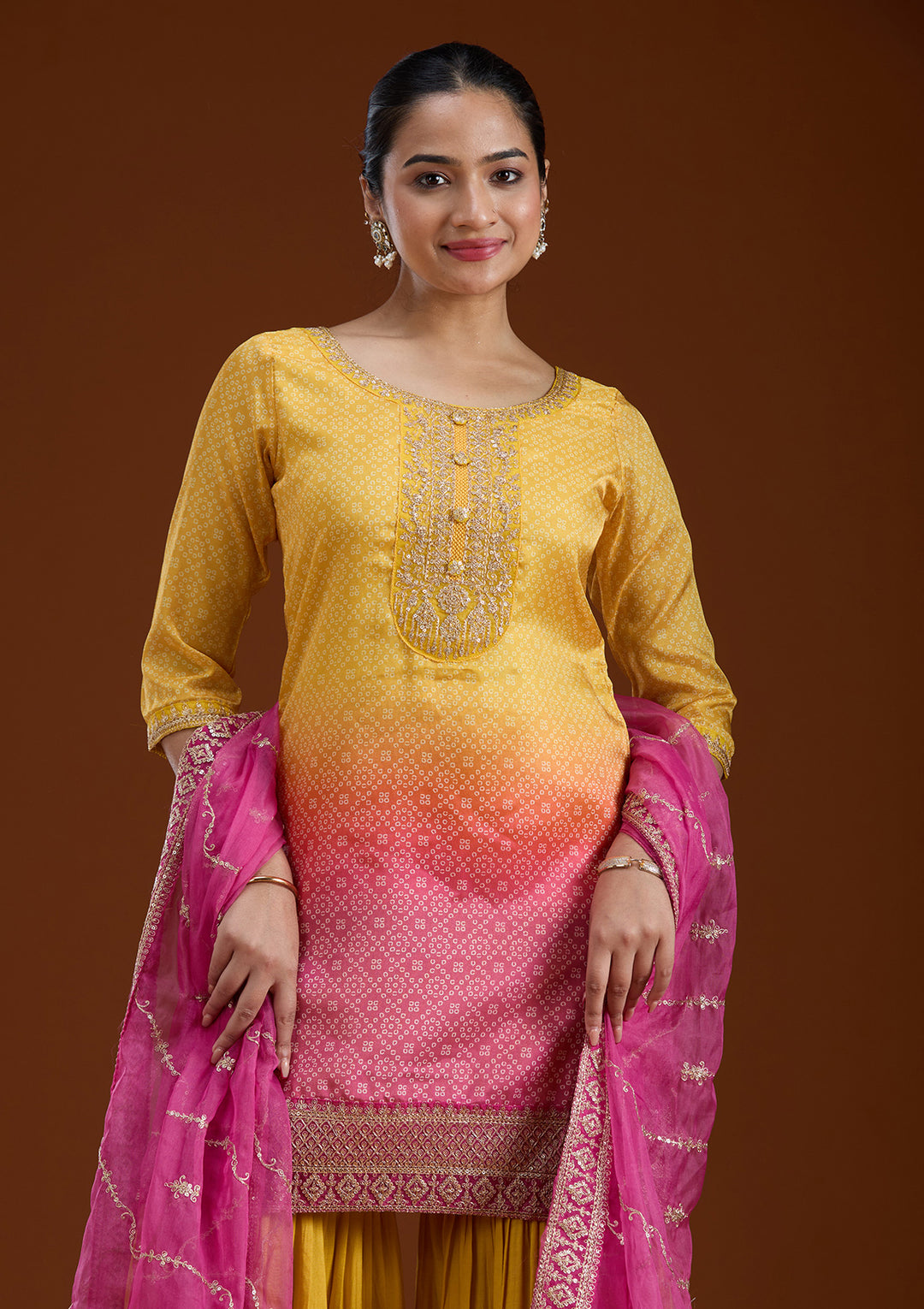 Yellow Sequins Soft Raw Silk Readymade Sharara Suit