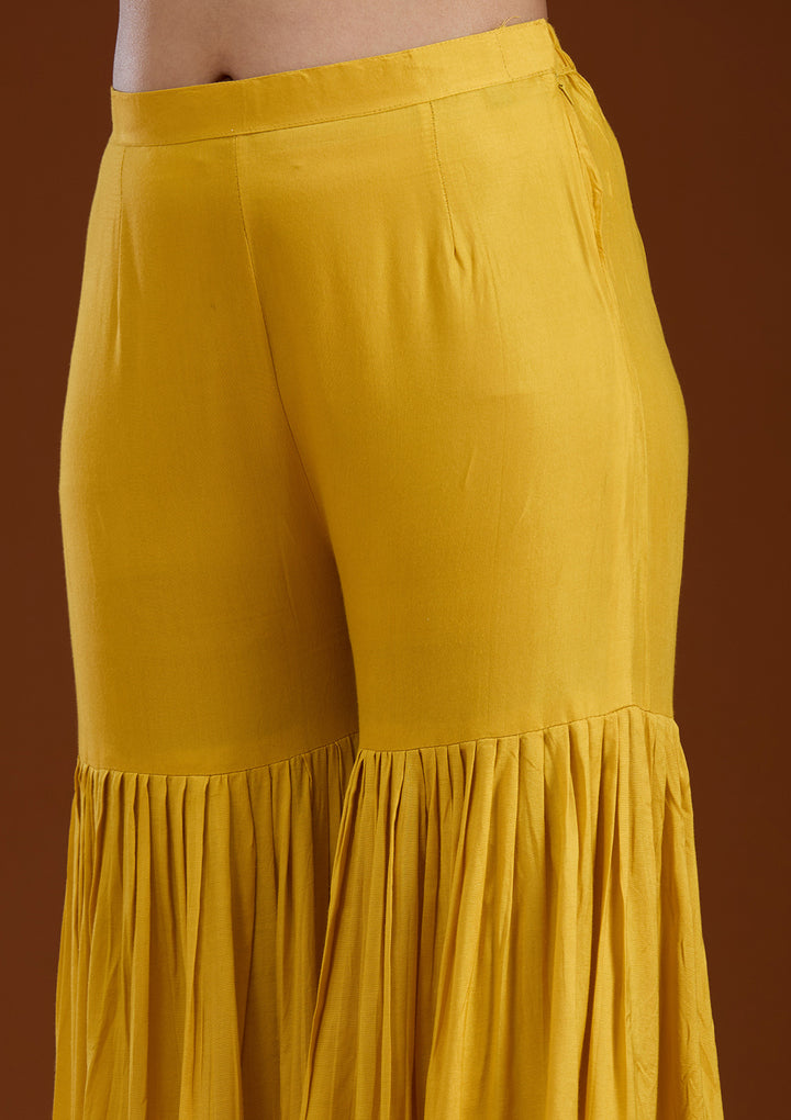 Yellow Sequins Soft Raw Silk Readymade Sharara Suit