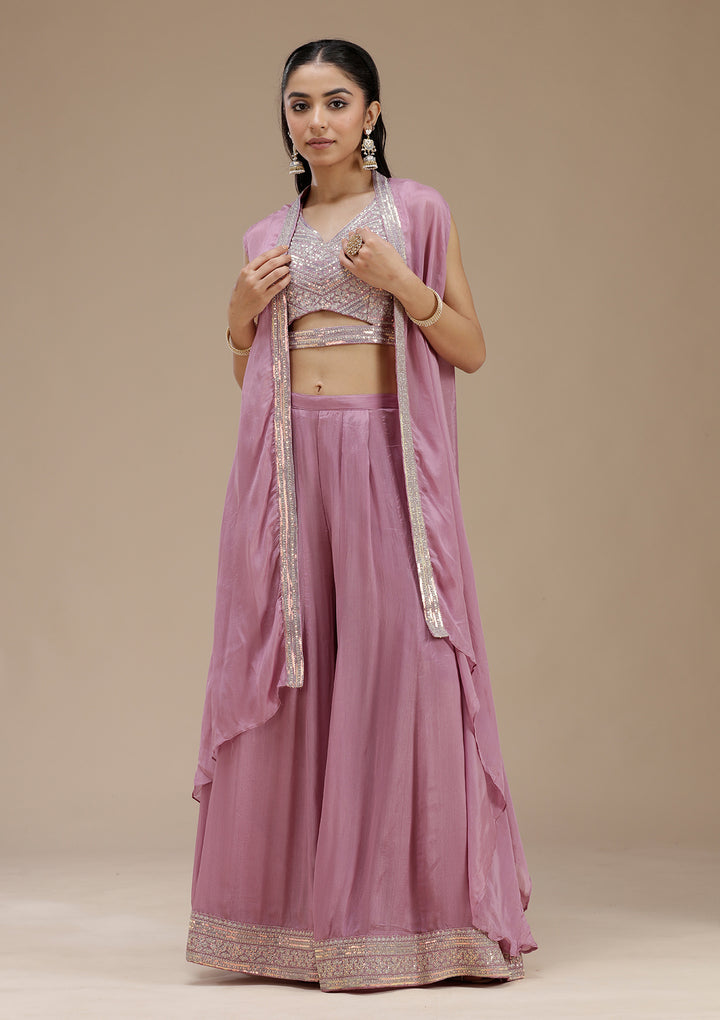 Lavender Zariwork (Gold) Crepe Readymade Salwar Suit