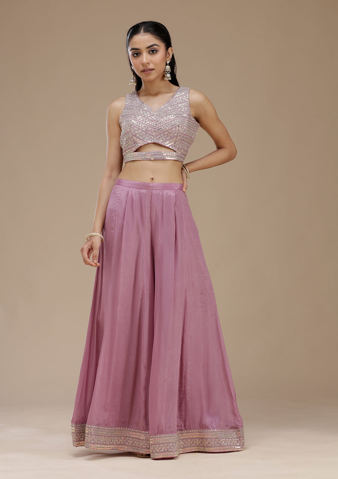 Lavender Zariwork (Gold) Crepe Readymade Salwar Suit