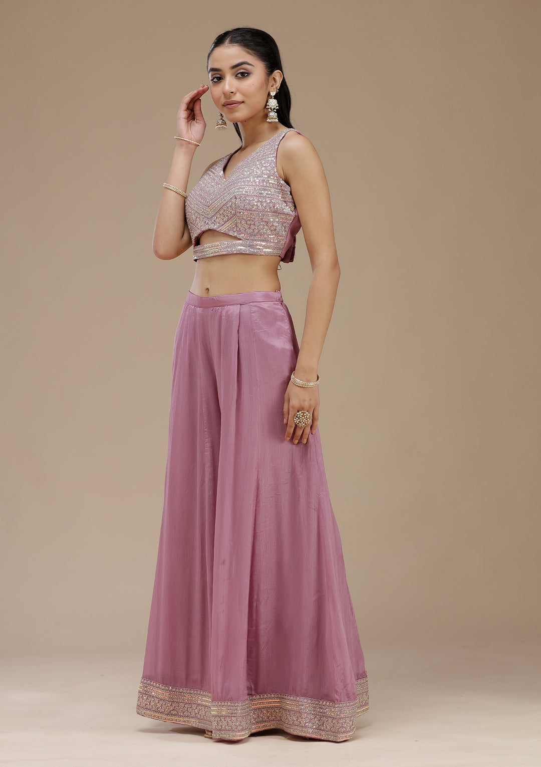 Lavender Zariwork (Gold) Crepe Readymade Salwar Suit