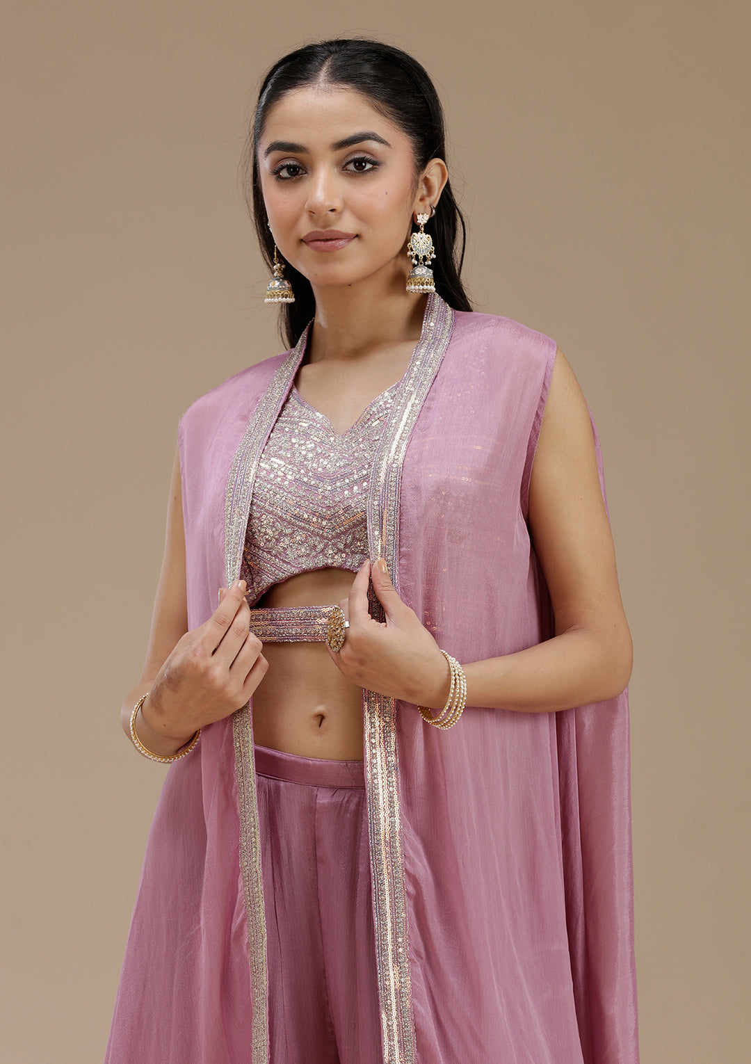 Lavender Zariwork (Gold) Crepe Readymade Salwar Suit