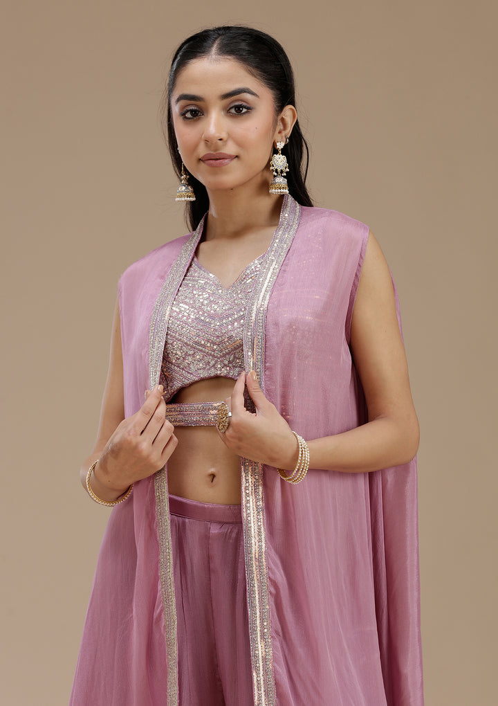 Lavender Zariwork (Gold) Crepe Readymade Salwar Suit