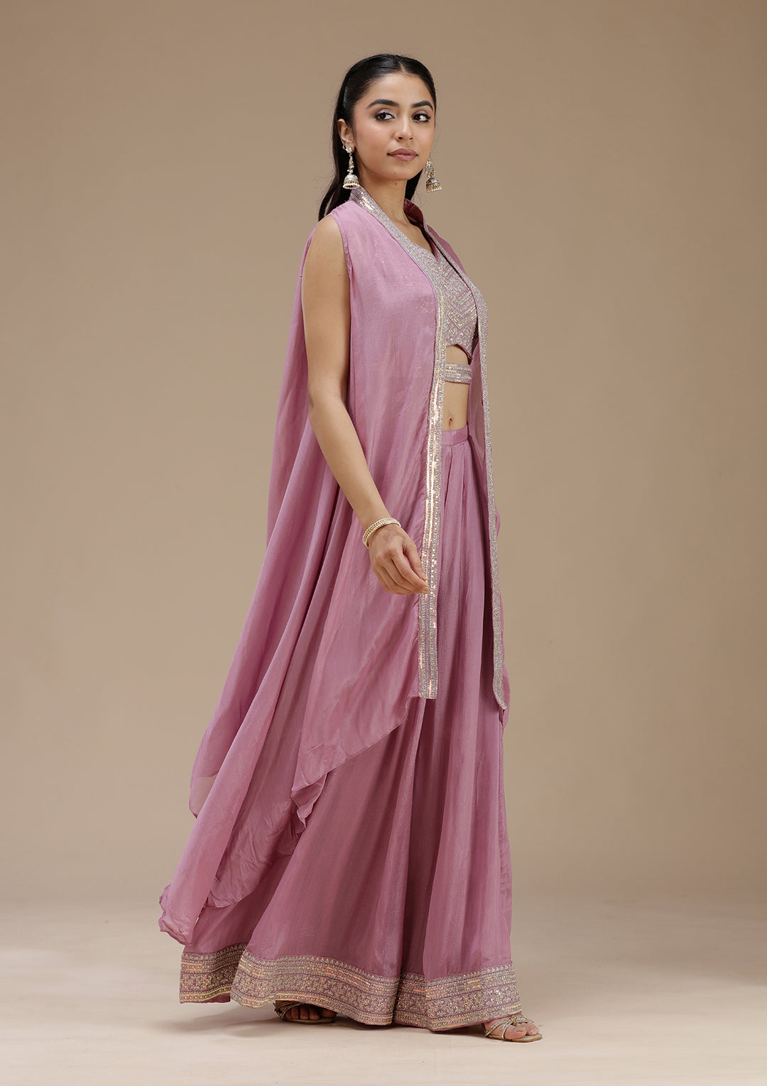 Lavender Zariwork (Gold) Crepe Readymade Salwar Suit
