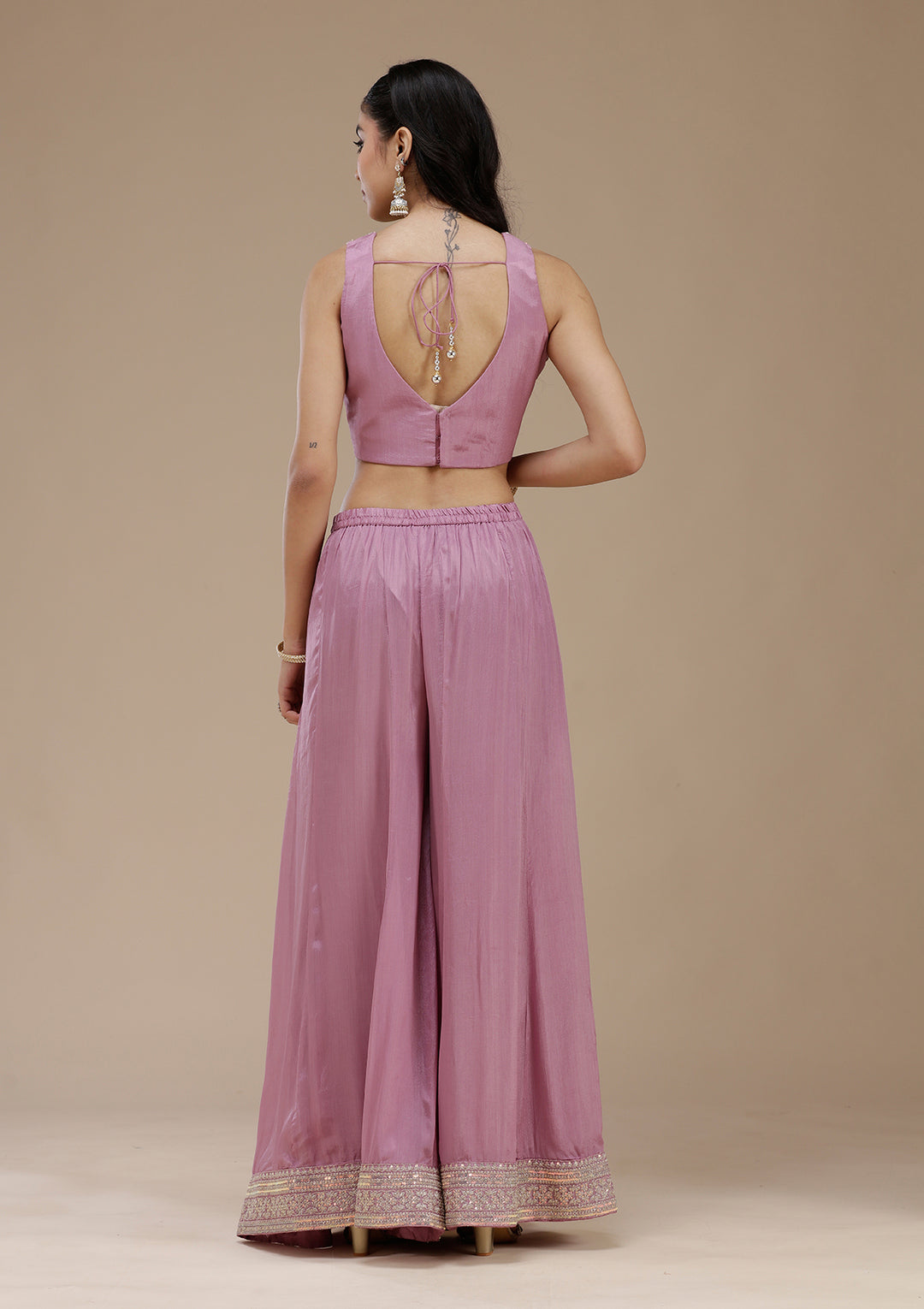 Lavender Zariwork (Gold) Crepe Readymade Salwar Suit