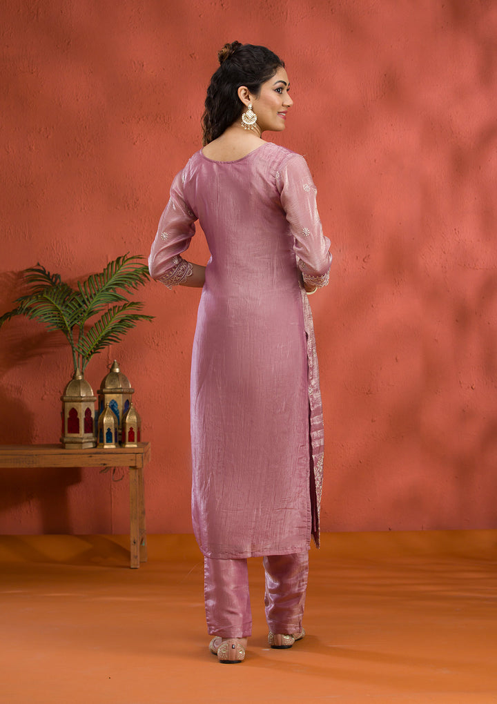 Mauve Threadwork Semi Crepe Readymade Salwar Suit