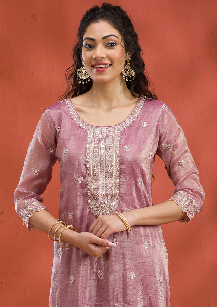 Mauve Threadwork Semi Crepe Readymade Salwar Suit