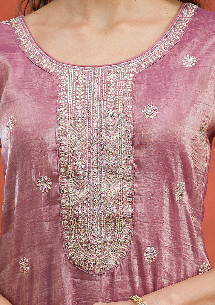 Mauve Threadwork Semi Crepe Readymade Salwar Suit