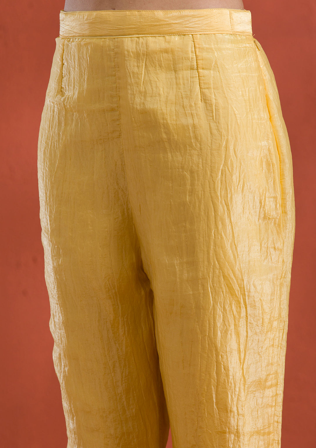 Yellow Threadwork Semi Crepe Readymade Salwar Suit