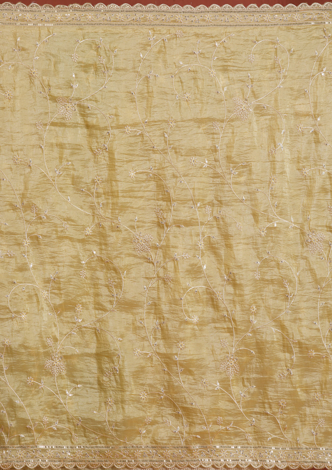 Yellow Threadwork Semi Crepe Readymade Salwar Suit